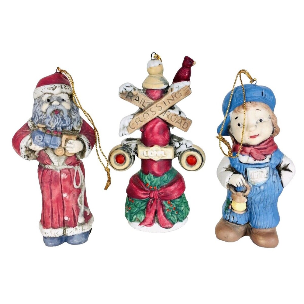 Vintage Lionel Train Ceramic Five Ornaments Locomotive Railroad Santa Conductor
